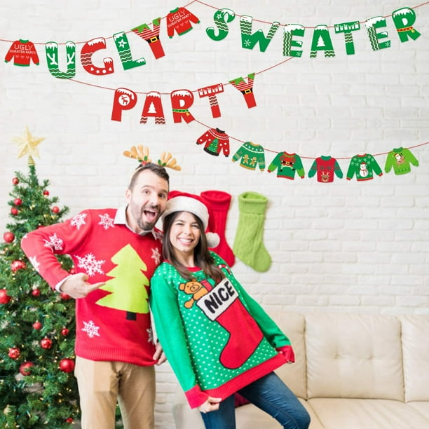 Ugly Sweater Party Banner Tacky Christmas Sweater Photo Props Garland for Wintertime Holiday Christmas Party Decorations Office Xmas Party Supplies Walmart