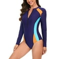 thumbnail image 7 of WREESH Womens One Piece Swimsuit Rash Guard Swim Suits Fashion Color Block Contrasting Colors Long Sleeved Zipper Swimsuit Bathing Suits Blue, 7 of 7