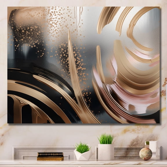DESIGN ART Designart "Gold And Pink Vibrant Swirls Iii" Abstract Marble Canvas Art Print 40 in. wide x 30 in. high