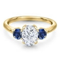 thumbnail image 3 of Gem Stone King 10K Yellow Gold White Moissanite and Blue Created Sapphire Engagement Ring for Women | 2.00 Cttw | Oval 8X6MM | Gemstone Birthstone | Size 7, 3 of 7