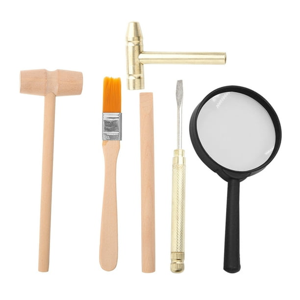 1 juego de kit de ciencia para niños, martillo, cincel, cepillo, herramienta de excavación de dinosaurios, herramientas de excavación arqueológica para excavación y aprendizaje de bricolaje.