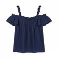 thumbnail image 4 of Summer Cold Shoulder Shirts for Women Boho V-Neck Short Sleeve Top Ruffled Casual Blouse Going Out Outfits for Vacation and Everyday, 4 of 4
