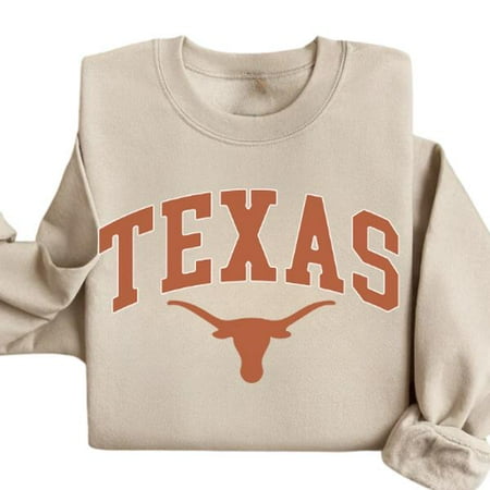 Texas Longhorns Sweat – Bold Collegiate Design with Iconic Logo for University Pride. Suitable for Fans and Students. . Comfort. Crewneck. Unisex Comfort Sweatshirt, Color: Ash, Size: 2XL