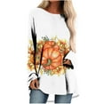 thumbnail image 1 of HKEJIAOI Vêtements d'Halloween pour Femmes Manches Longues Col Rond Imprimé Graphique Moderne Célébration d'Halloween Haut pour Femmes Orange-2, 1 of 5