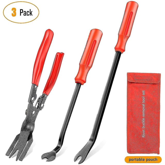 Juego de 3 alicates de clip y removedor de sujetadores, kit de reparación combinado de tapicería automática con bolsa de almacenamiento para panel de puerta de automóvil (hy)