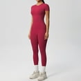 thumbnail image 4 of Nylon Solid Color Breathable Yoga Workout Running Gym Fitness Short Sleeve with High Waist Leggings Two Piece Outfit Red Xl, 4 of 5