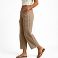 thumbnail image 4 of Women's Straight Leg Capri Pants Elastic Waist Cotton Blend Lounge Khaki Loose Fit Cropped Pants with Pockets Size L, 4 of 7