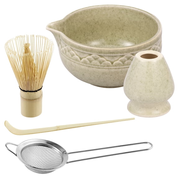 5Pcs Matcha Tea Making Tool Set Bamboo Matcha Whisk Set with Whisk Holder Scoop Bowl and Stainless Steel Sifter for Beginners Home