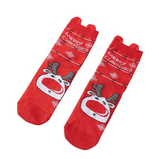 Chaussettes de Noël Amusantes une Paire de Chaussettes de Noël Mignonnes Dessins Animés Chaussettes de Noël Mi-Hautes Adaptées pour Garder au Chaud en Automne et Hiver Chaussettes de Noël Rouges