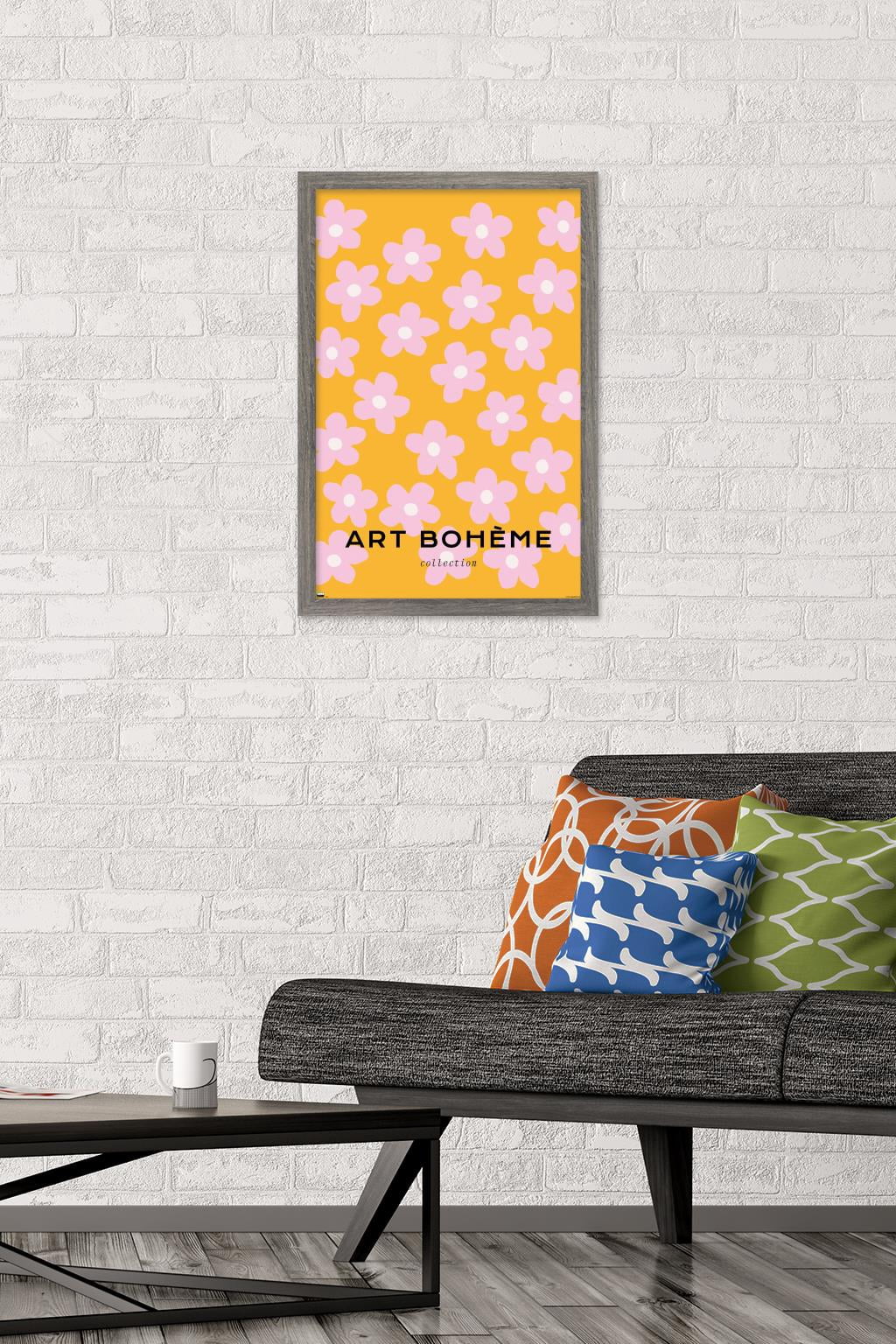 Art Bohème - Pink Flowers Wall Poster, 14.725" x 22.375" Framed