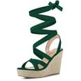 thumbnail image 1 of BLISSFUL STEP Women's Lace Up Wedge Strappy Espadrilles Sandals Green US 8.5, 1 of 7