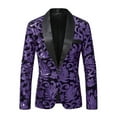 thumbnail image 4 of YLSDY Men Fashion Velvet Sequins Floral Pattern Suit Jacket Blazer Tuxedo Peak Lapel One Button Dinner Party Prom Wedding Suit Jacket Purple S, 4 of 5