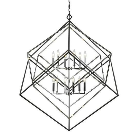 12 Light Chandelier in Linear Style 47.5 inches Wide By 50.5 inches High-Chrome/Matte Black Finish Bailey Street Home 372-Bel-2750778