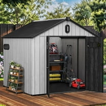 Uforic 8x8ft Outdoor Resin Storage Shed with Floor, 427cuft Garden Shed with Lockable Door, Windows & Vents, Plastic Tool Storage, Waterproof