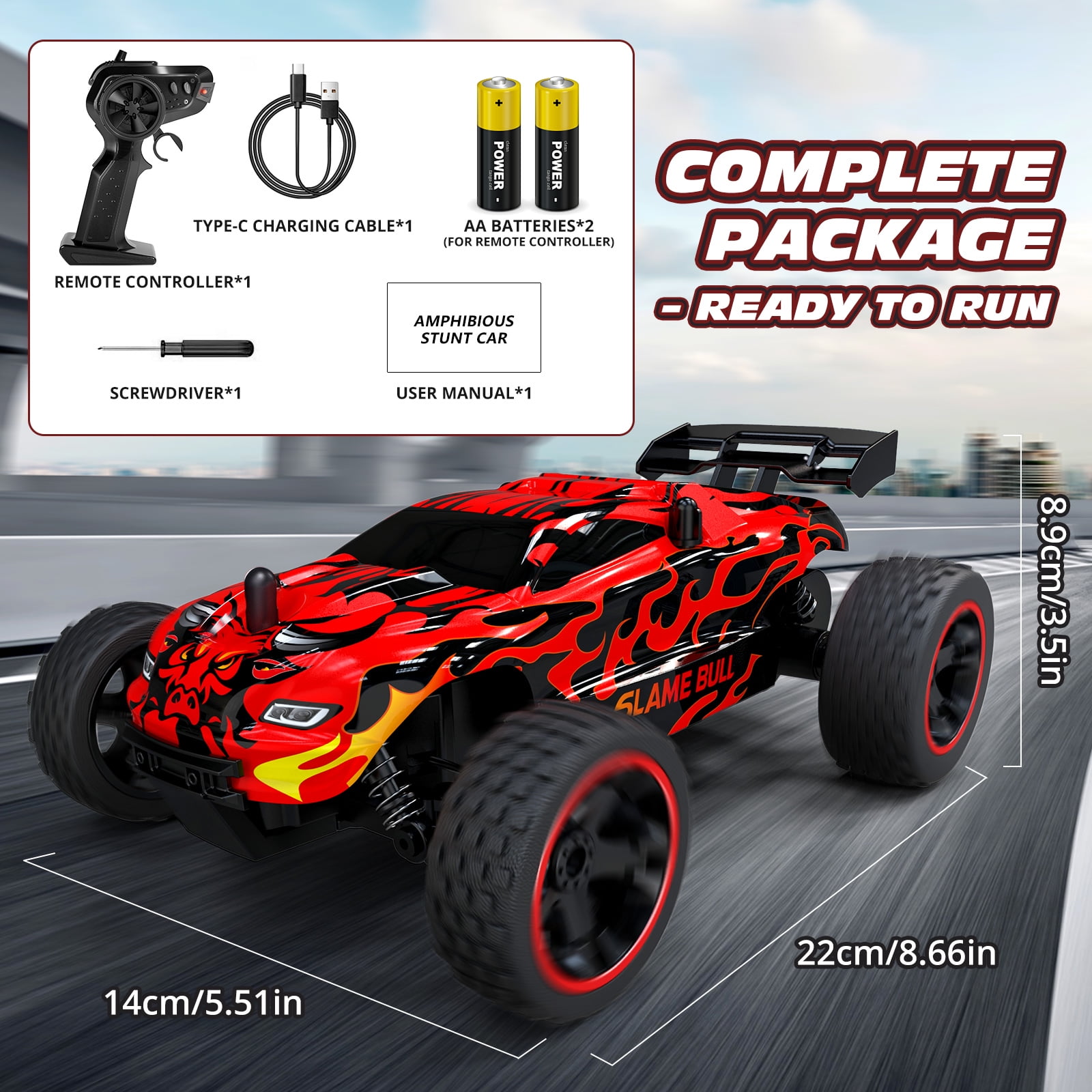 Tecnock RC Trucks for Kids, 1:18 Scale 2WD RC Cars with USB-C Easy Charging, 2.4GHz Remote Control Car with LED Lights & 50 Mins Playtime, Toys Gifts