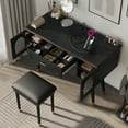 thumbnail image 2 of Yoneston Vanity Set with Charging Station 2 Outlets & USB Ports, 4 Drawers, Arched Glass Doors & Upholstered Stool, Black, 2 of 7