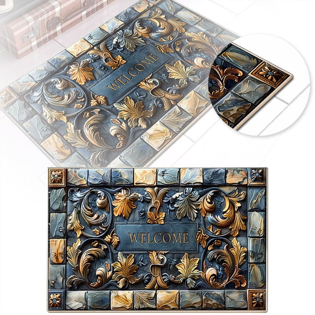 Modern 3D Floral Print Doormat Set High Absorbency Bath Rug Entryway Carpet Stylish Indoor Floor Mat for Bathrooms and Front Doors