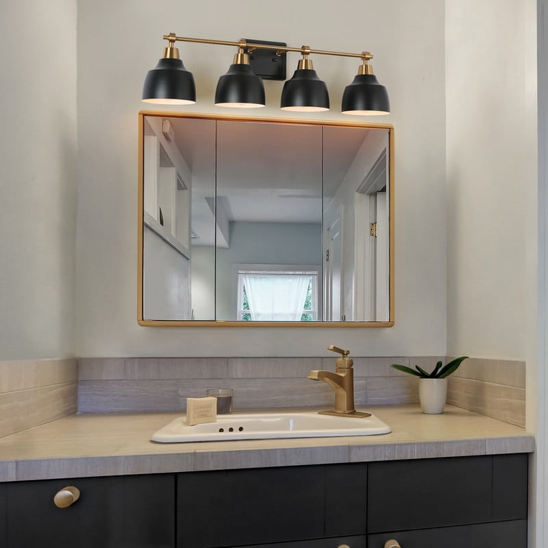 LNC 4-Light Modern Vanity Light in Matte Black and Gold, Metal Wall Fixture for Bathroom
