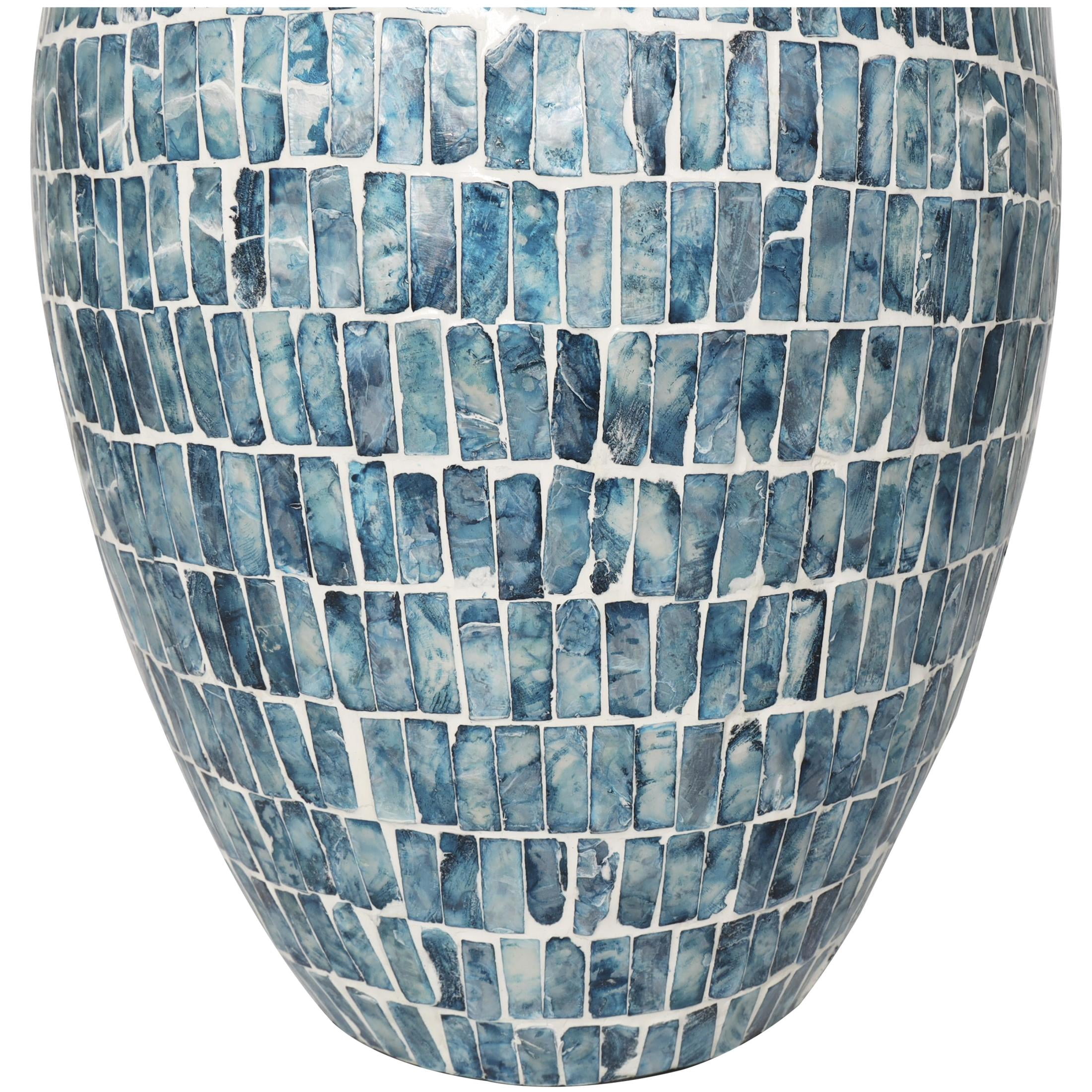 DecMode 22" Handmade Mosaic Inspired Blue Mother of Pearl Shell Vase