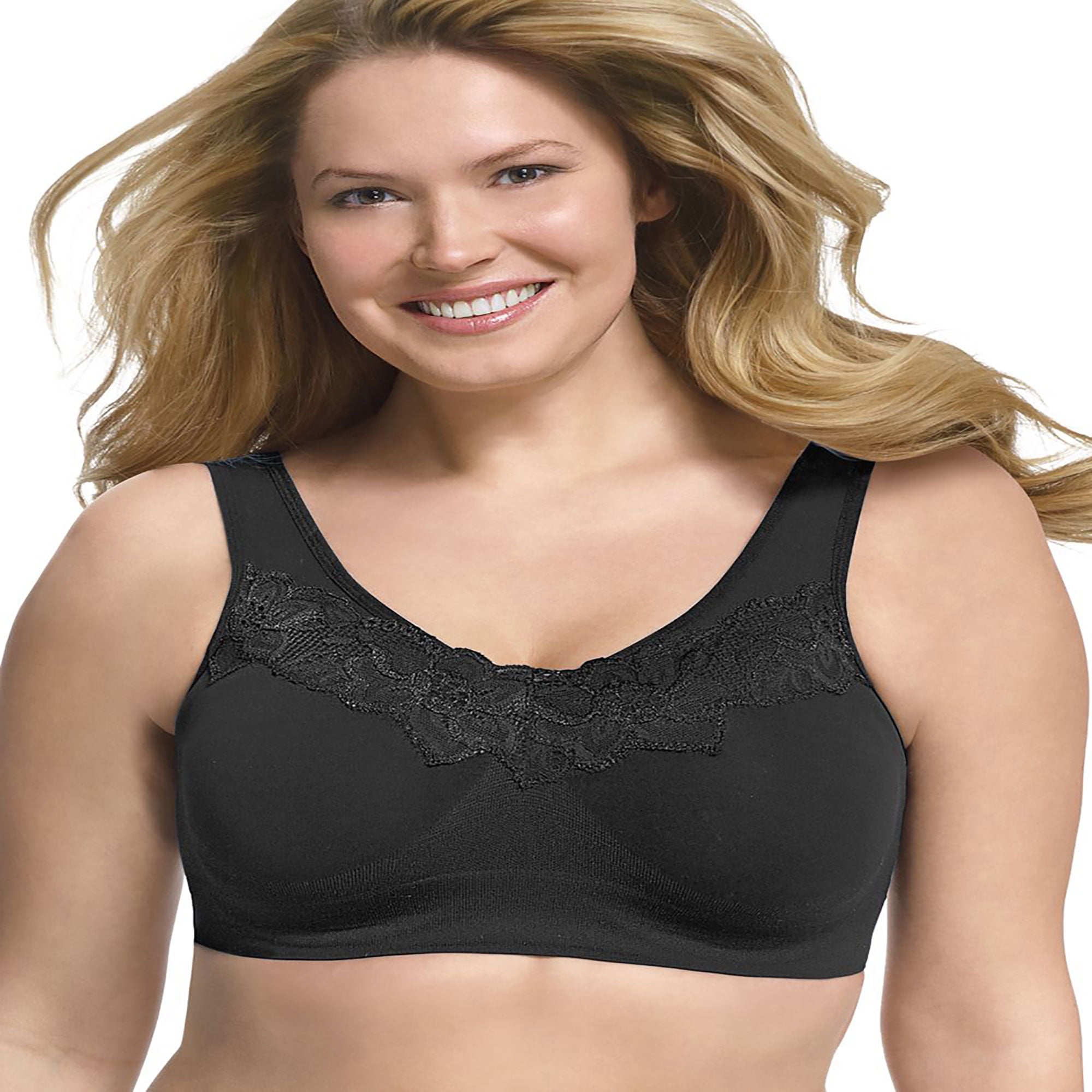 Just My Size Pure Comfort Wirefree Bra with Lace Trim & Back Close