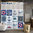 thumbnail image 3 of Summer Nautical No Hook Shower Curtain with Snap in Liner Blue Anchor Lighthouse Crab Whale Patchwork Waterproof Bathroom Shower Curtain with See Through Top Window for Bathtub 72" x 72", 3 of 9
