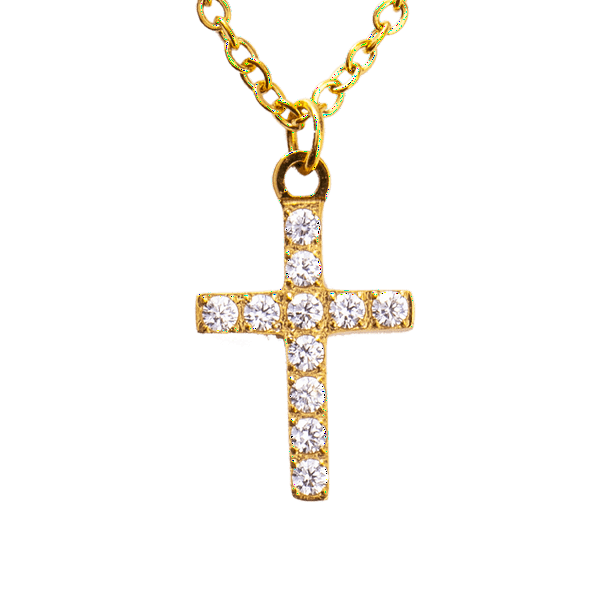 Collar para Mujer de Cruz con Zirconia Cúbica LuckyLy, Cadena y Dije de Acero Inoxidable, Modelo Kira dorado UNITALLA