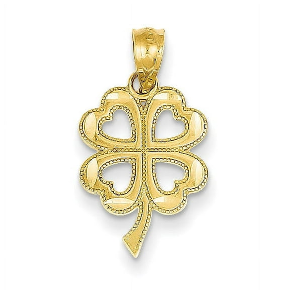 14k Yellow Gold Solid Polished Textured Diamond Cut Finish 4-Leaf Clover Design Charm Pendant