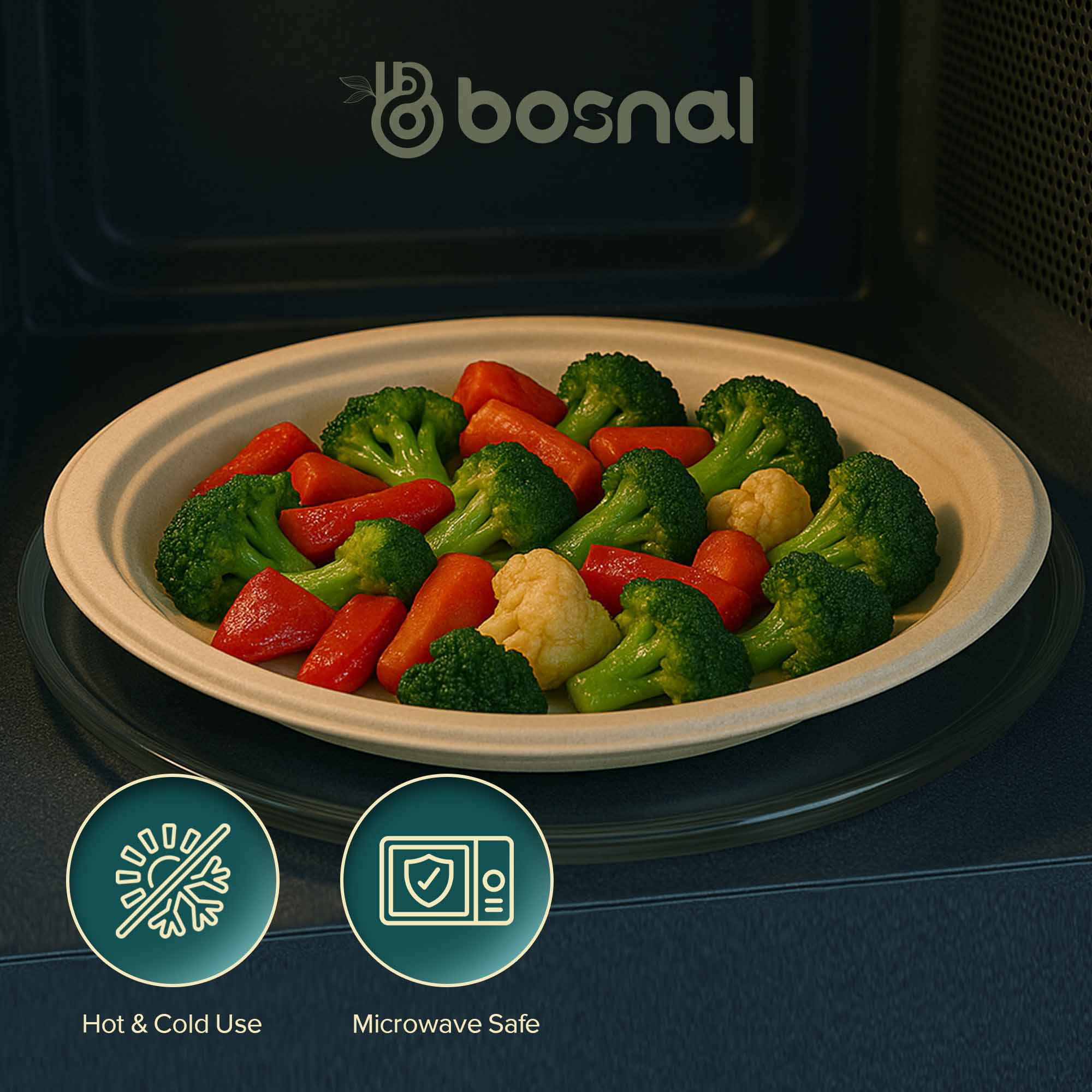 BOSNAL 10 Inch Round Bagasse Plates (100 Pack) – Compostable, Biodegradable & Eco-Friendly Disposable Dinner Plates for Parties, Events & Catering