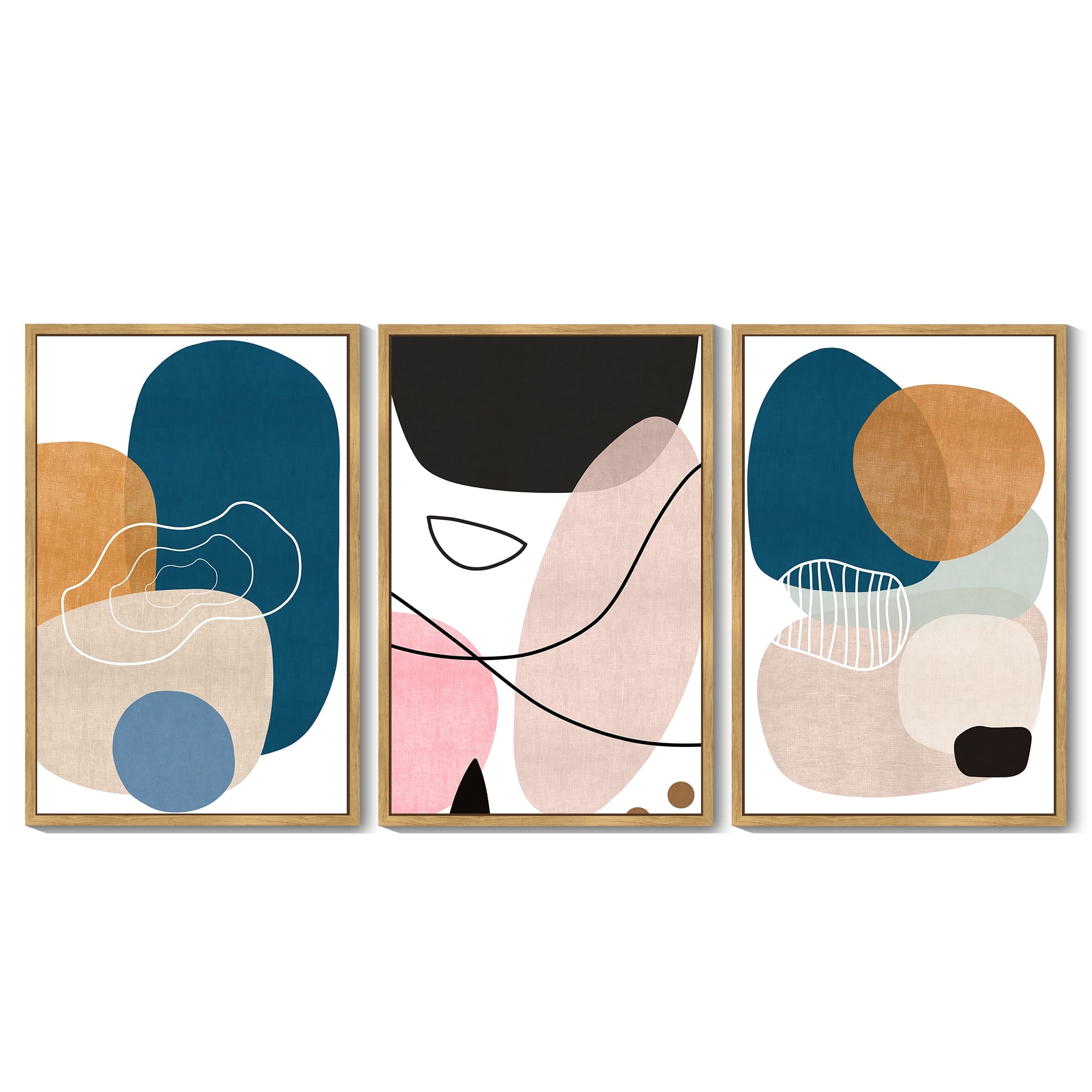 Drsoum Modern Abstract Wall Art 24x36in3pcs Large Natural Framed Color Blocks Artwork Home Decor for Living Room Bedroom