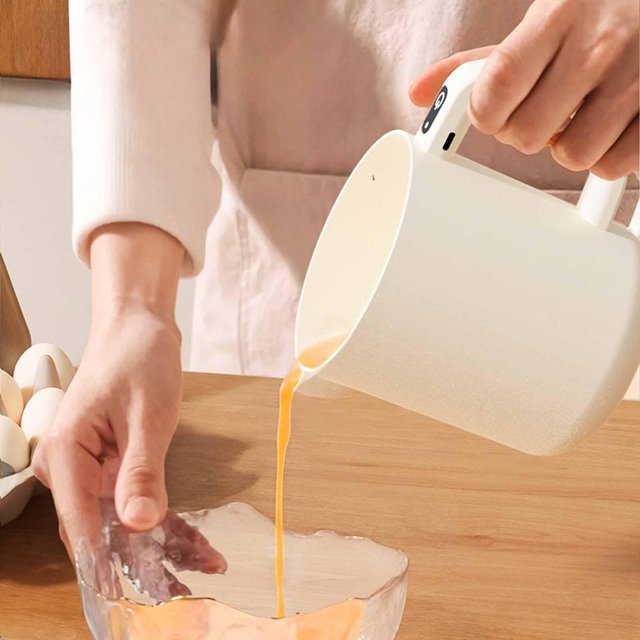 Batidora de huevos eléctrica, lavadora de arroz, batidora de pie, de mano portátil de gran capacidad, tazón para mezclar para lavar, filtrar y batir Beige