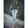 thumbnail image 4 of Womens Short Sleeve Henley Tops V Neck Dressy Casual Loose Fit Shirts Green XL, 4 of 5
