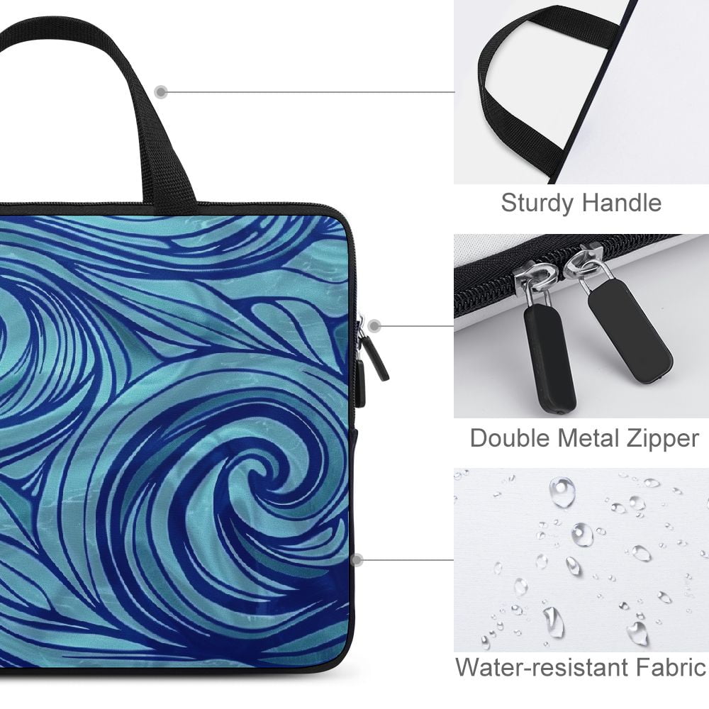 JRXY Wave Pattern Blue Swirl Generative Art Laptop Handle Bag Diving Fabric Computer Protect Case 15inch