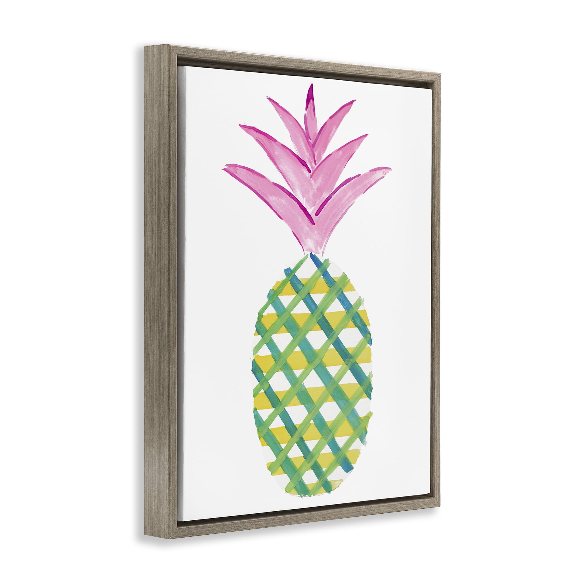 Stupell Industries Tropical Plaid Pineapple Food & Beverage Painting Brown Floater Framed Canvas Art Print Wall Art, 25 x 31