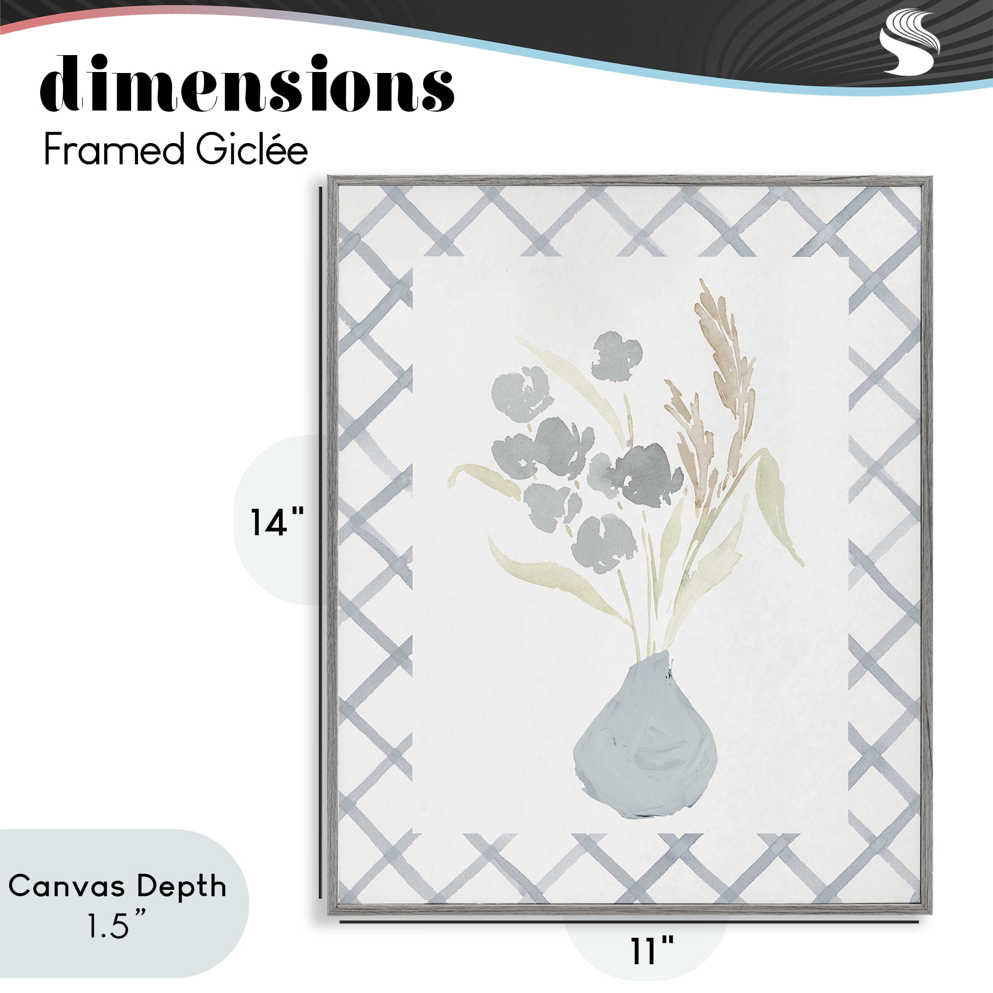 Stupell Industries Muted Blue Anna Bouquet Gray Framed Giclee Art, design by Lucille Price