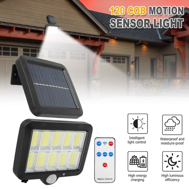 Solar Wall Light Motion Sensor Solar Security Light with 3 Lighting Modes 16.4ft Cable 120 COB Solar Flood Lights for Front Door Garden
