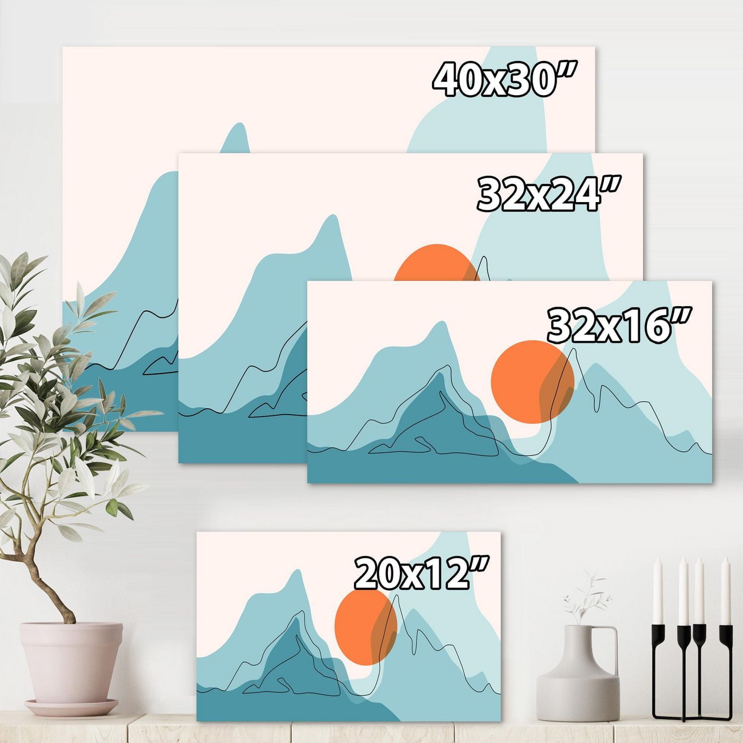 Designart Red Moon Over Abstract Blue Mountains I Canvas Wall Art