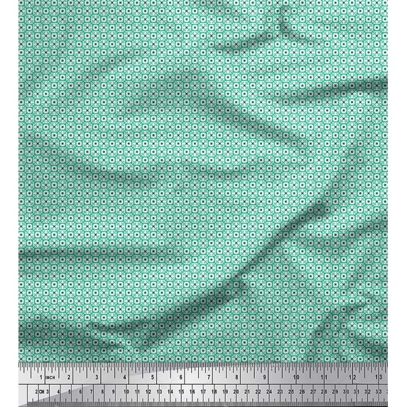 Soimoi Satin Silk Fabric Geometric Small Print Sewing Fabric Yard 42 Inch Wide