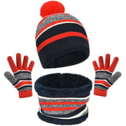 Children Winter Hat Scarf Gloves Set Warm Knit Beanie Cap and Circle Scarf with Fleece Lining for Kids Children Girls Red,3 Pcs