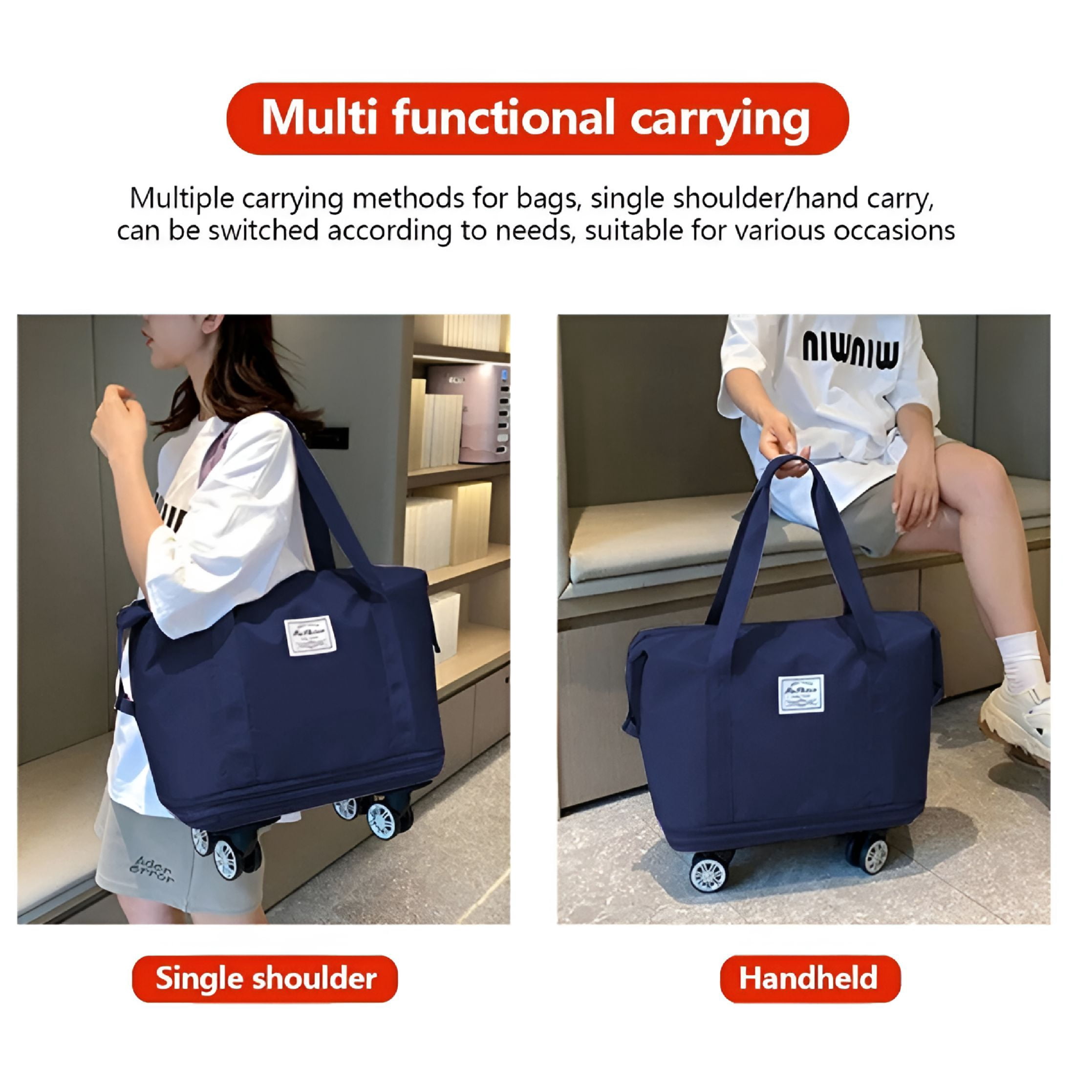 GASTROPOD 2026 New 26In Foldable Travel Bag Expandable, Rolling Duffle Bag with Wheels, Weekender Travel Bag with Rolling Wheels, Tote Bag for Travel, Weekend, Gym, Vacation Dark Blue