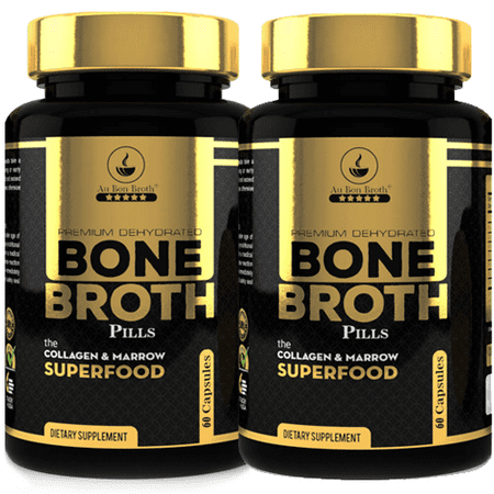 Os Broth superaliments capsules (2 bouteilles / 60ct. Chacun) de boeuf biologique déshydratée Grassfed + Mélange de poulet. Pas de cuisson ou de mélange; Au Bon Broth pilules de poudre de protéines