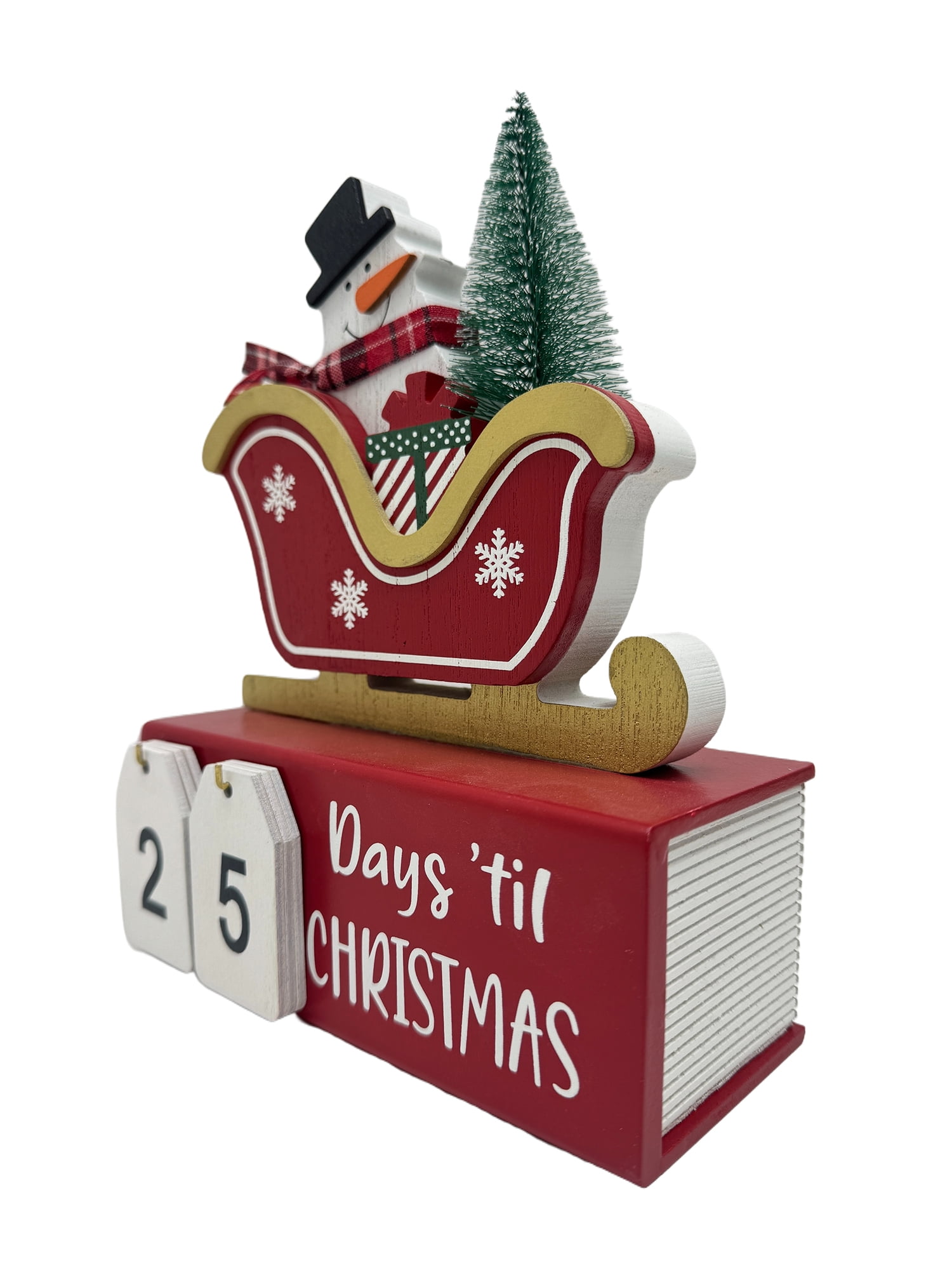 Calendrier de l'Avent en bois Bonhomme de neige Holiday Time 10 avec des blocs amovibles pour ajuster la date de compte à rebours. Calendrier de l'Avent Bonhomme de neige