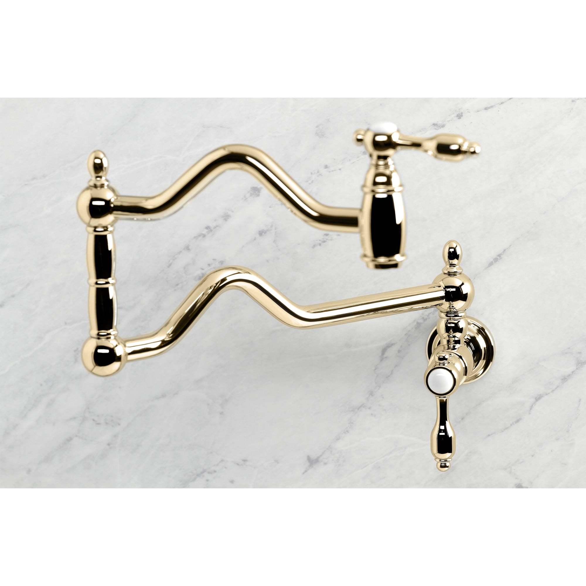 Kingston Brass KS2102TAL Tudor Two-Handle 1-Hole Wall Mount Pot Filler Faucet in Polished Brass