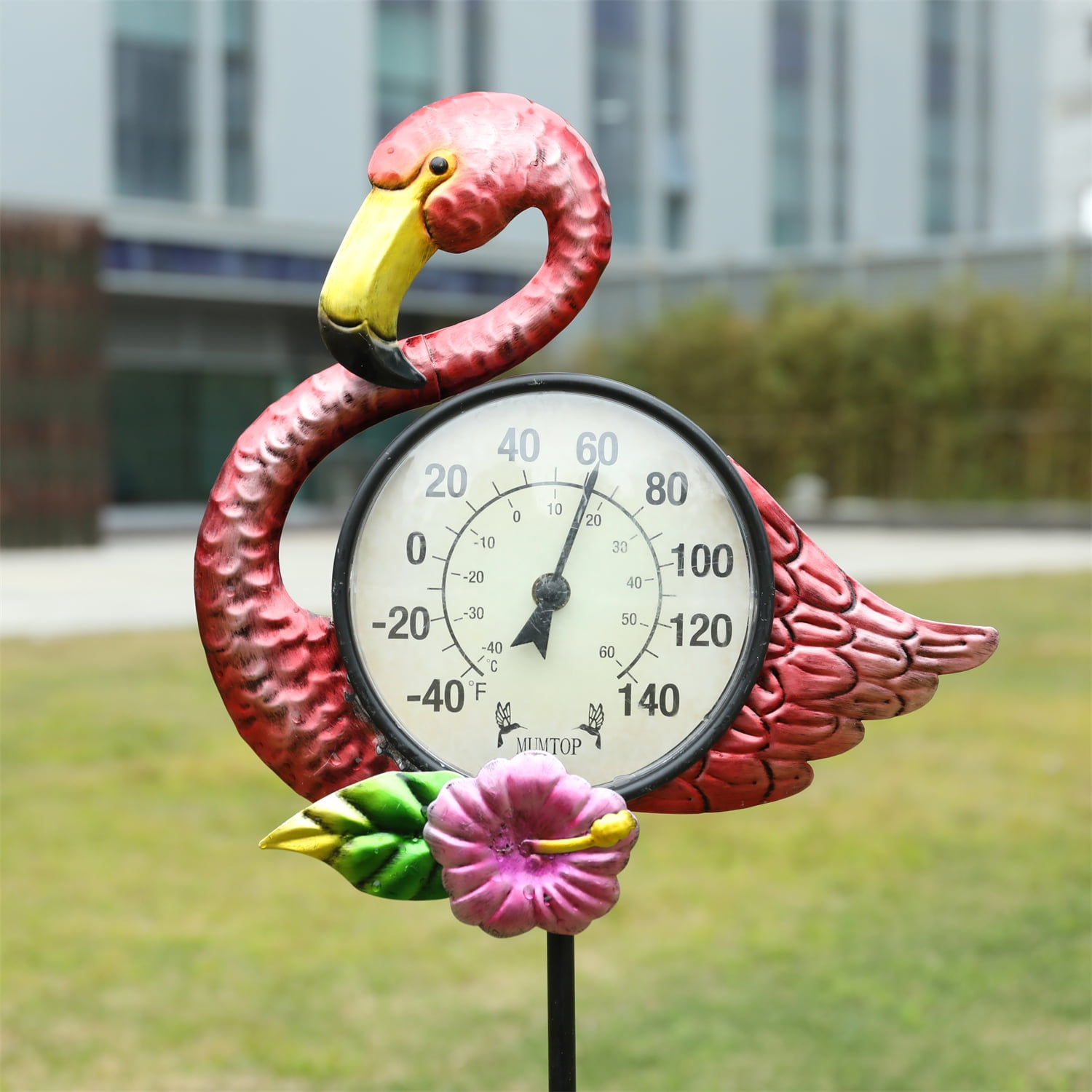 Outdoor Thermometer 39 Inch Metal Flamingo Garden Stake Outside