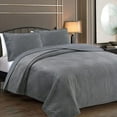 thumbnail image 2 of Cozy Line Dark Gray Velvet Basketweave Luxurious Velveteen Velour Super Soft Quilt Bedding Set, Queen, 2 of 7