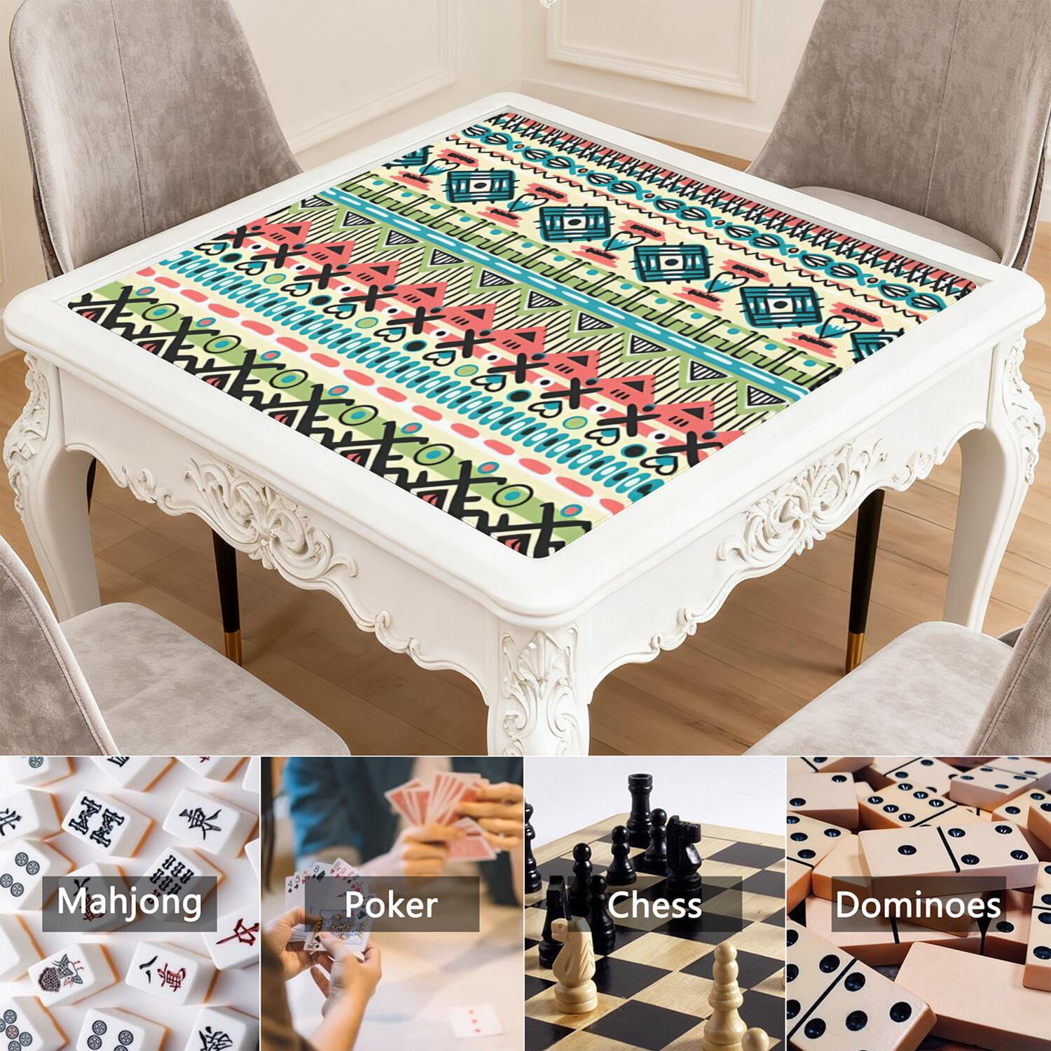 Premium Boho Design Extra Large Rubber Game Mat 31.5 Inch Square Mahjong Table Topper Features Non-Slip Backing and Noise Reduction for Tiles and Entertainment
