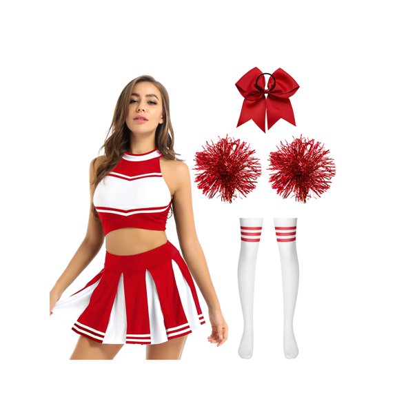 Zaldita Women's 5Pcs Cheerleading Team Uniform Outfits Cheer Leader Skirts Set for Club Party Holiday Red A M