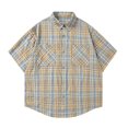 thumbnail image 5 of XDZJLR Mens T Shirts Summer Plaid Short Sleeved Lapel Stand Collar Button Down With Pocket Tops, 5 of 5
