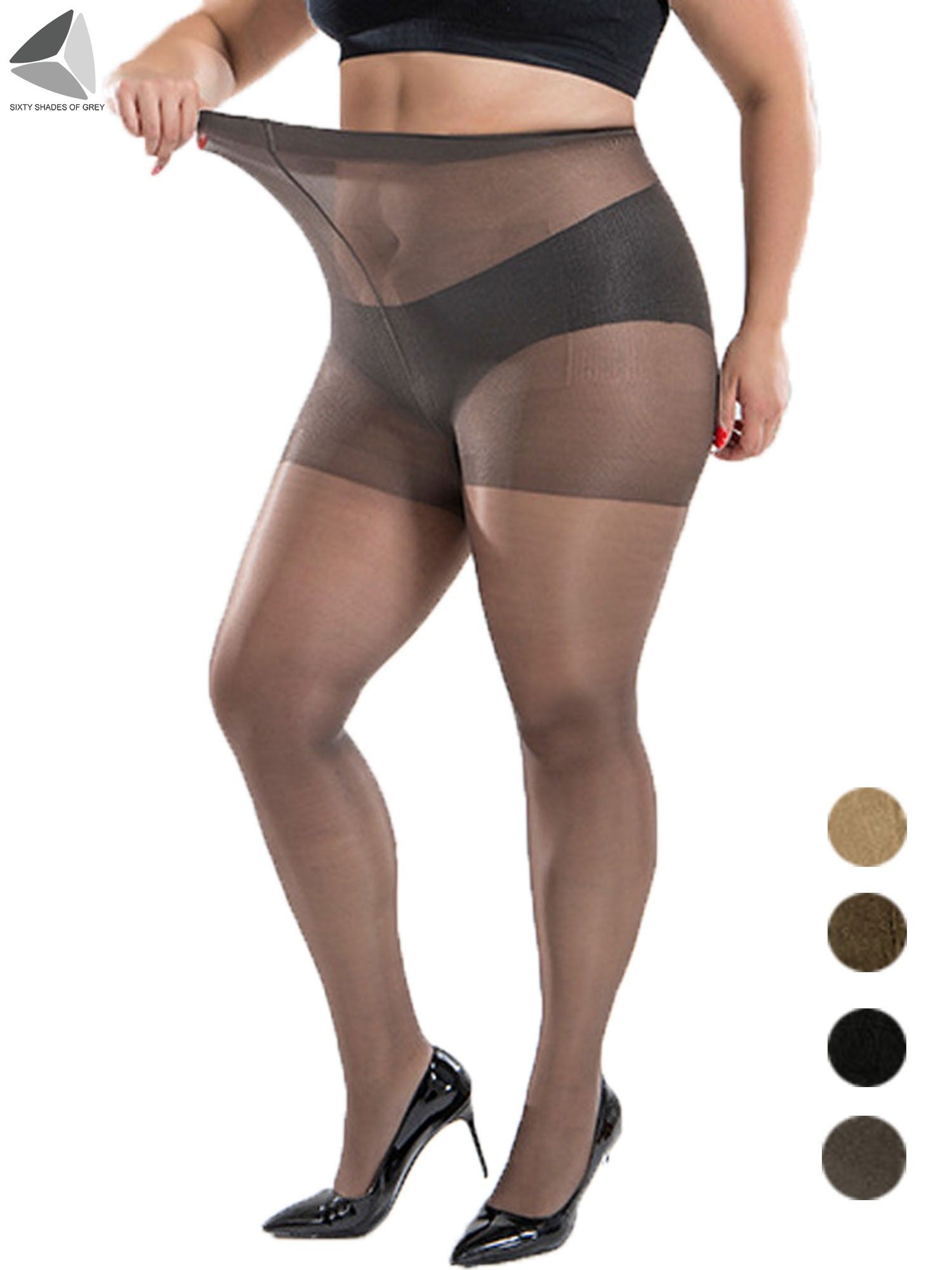 Sixtyshades Women Plus Size Sheer Pantyhose High Waist Control Top