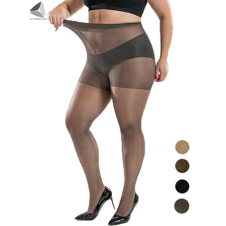 

Sixtyshades Women Plus Size Sheer Pantyhose High Waist Control Top Sheer Pantyhose Silky Nylon Thigh High Stockings (Gray)