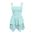 thumbnail image 4 of MIXUE Summer Dresses for Women Solid Color Square Collar Sleeveless Sexy Ruffle Hem Party Mini Dress Holiday Wear,Green,M, 4 of 4